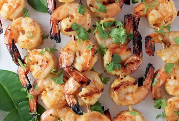 Grilled Shrimp Skewers with Kaffir Lime Sauce